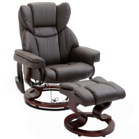 HOMCOM Relaxsessel mit Hocker, 360°drehbarer Fernsehsessel mit Massage, Liegefunktion, Massagesessel mit Seitentasche, Liegesessel, Kunstleder für Wohnzimmer Braun