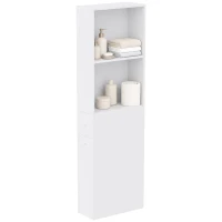 HOMCOM Dulap Baie Slim cu Organizator Glisant pe Roți, Sertar și Raft Reglabil, MDF, 18 x 40 x 135 Cm, Alb(m-12)