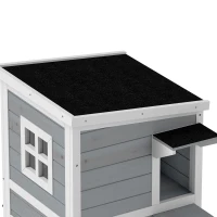 PawHut Wooden Cat House 2-Floor Outdoor Kitten Shelter with 3 Doors and Window Grey(m-13)