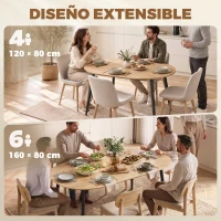 HOMCOM Mesa de Comedor Extensible Ovalada para 4-6 Personas con Patas de Hierro y Bordes Redondeados Estilo Rústico Roble(m-4)