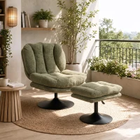HOMCOM Sillón lounge con reposapiés, giratorio 360°, terciopelo Raindrop, reposapiés regulable en altura, Verde(m-4)