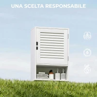 HOMCOM Armadietto Bagno a Parete con Ripiano Regolabile e Anta Ammortizzata, 40x20x60 cm, Bianco(m-7)