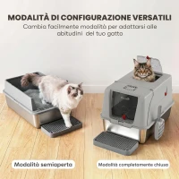 PawHut Lettiera Gatto Chiusa XL in Acciaio Inox con Coperchio, Gradino Raccogli-lettiera, Paletta, Grigio Chiaro(m-5)