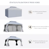 Outsunny Tonnelle de jardin extérieur 3,9 x 2,9 m, barnum avec toit double, rideaux et moustiquaire, tente de réception en aluminium, tonnelle pour terrasse patio mariage baptême, gris(m-4)
