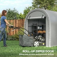 Outsunny 1.6 x 2.4m Garden Storage Shed Tent, Waterproof Bike Shed with Roll-up Zipper Door, Galvanised Metal Frame, Light Grey(m-6)