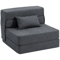 HOMCOM Bodensofa, Polstercouch, in Matratze umwandelbar, Schaumstoff, Kissen, Dunkelgrau(m-12)