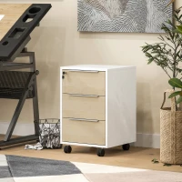 HOMCOM Caisson de bureau à roulettes avec 3 tiroirs et serrure, meuble rangement bureau sur roulettes, 40 x 40 x 63,5 cm, chêne(m-2)