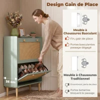 HOMCOM Meuble à chaussures 12 paires, armoire à chaussures avec 2 tiroirs rabattables, étagères réglables, 80x26x101 cm, vert(m-6)
