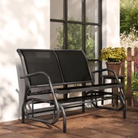 Outsunny Banc à Bascule de Jardin 2 Places Design Contemporain Grand Confort accoudoirs Assise et Dossier Ergonomique métal textilène Noir(m-8)