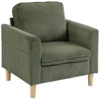 HOMCOM Kordvelours-Wohnzimmersessel, gepolsterter 1-Sitzer mit breiter Sitzfläche und Federkernkissen, 83x74x87cm, Grün(m-1)