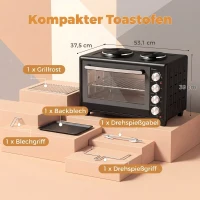 HOMCOM 36L Mini-Backofen mit 2 Kochplatten, elektrischer Tischbackofen mit Umluft, 90–230 °C(m-3)
