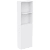 HOMCOM Dulap Baie Slim cu Organizator Glisant pe Roți, Sertar și Raft Reglabil, MDF, 18 x 40 x 135 Cm, Alb(m-1)