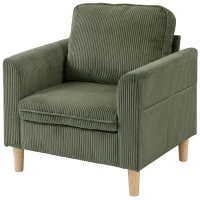 HOMCOM Kordvelours-Wohnzimmersessel, gepolsterter 1-Sitzer mit breiter Sitzfläche und Federkernkissen, 83x74x87cm, Grün(m-7)