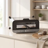 HOMCOM Mini-Four Électrique 3-en-1 1700 W, Grille-Pain à Fente Longue, Gril de Table 4,9L, Écran LED, Minuterie 60 min, Argenté(m-2)