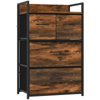 HOMCOM Meuble de rangement style industriel commode 4 tiroirs en tissu pliables et amovibles et 1 étagère - 50 x 29 x 85 cm(m-1)