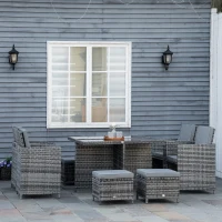 Outsunny 9 Pieces Rattan Dining Set Garden Furniture Cushion Seat Woven Rattan Grey(m-9)