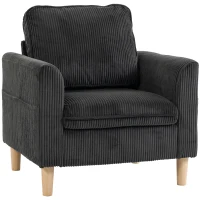 HOMCOM Fotoliu de living din velur reiat, fotoliu 1 loc căptușit, șezut lat, pernă cu arcuri, 83x74x87cm, Gri Închis(m-8)