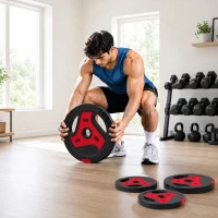 SPORTNOW Lot de 4 disques 2 x 10/5 kg, set de disques avec poignées, Noir+Rouge(m-5)
