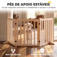 PawHut Barreira de Segurança Dobrável para Cães em Madeira, 3 Painéis, para Escadas e Portas, com 2 Pés de Apoio, 150x61 cm, Natural(m-7)