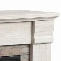 HOMCOM Lareira Elétrica Decorativa 1800W com Efeito de Chama de 3 Níveis Termóstato Temporizador e Comando Madeira Natural(m-10)