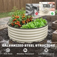 Outsunny Galvanised Raised Garden Bed with Safety Edging, Outdoor Raised Planter Box with Gloves, 120 x 120 x 43cm, Cream White(m-5)