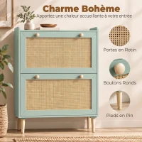HOMCOM Meuble à chaussures 12 paires, armoire à chaussures avec 2 tiroirs rabattables, étagères réglables, 80x26x101 cm, vert(m-4)