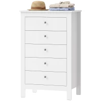 HOMCOM Commode 5 Tiroirs, Meuble de Rangement avec Glissières Fluides, Chiffonnier, Style Moderne, 60 x 39,5 x 95,3 cm, Blanc(m-17)