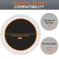 SPORTNOW Replacement Trampoline Mat with Spring Pull Tool, 72 V-Hooks, for 12ft Trampoline using 14cm Springs, Orange(m-4)