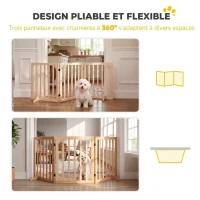 PawHut Barrière de Sécurité pour Chien Barrière Chien Sans Perçage Pliable et Autoportante 3 Panneaux 150 x 36 x 61 cm Naturel(m-5)