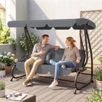 Outsunny Balancelle de jardin 3 places convertible toit inclinaison réglable 2 tablettes 2 x 1,2 x 1,64 m acier gris foncé(m-8)