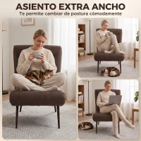 HOMCOM Sillón con Reposapiés Asiento Ancho Cojín Lumbar y Respaldo Curvo Tapizado en Leathaire Patas de Acero Marrón Oscuro(m-13)
