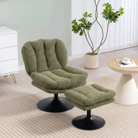 HOMCOM Sillón lounge con reposapiés, giratorio 360°, terciopelo Raindrop, reposapiés regulable en altura, Verde(m-6)