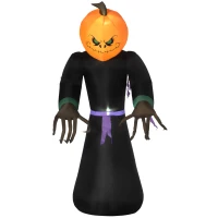 HOMCOM Inflatable 2.1m Pumpkin Man Halloween Decoration W/LED lights Polyester Fabric - Multicolour(m-12)