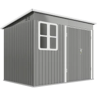 Outsunny Casetta da Giardino 4.13m² in Acciaio Zincato Kit di Fondazione, Tetto Inclinato, Doppia Porta Bloccabile, Prese d'Aria, Finestra, Grigio(m-1)