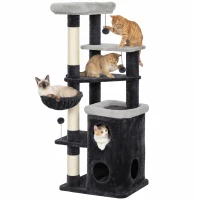 PawHut Arbre à Griffer pour Chats 148 cm avec Maisonnette 2 Niveaux 2 Couchages Hamac Poteaux en Sisal 3 Balles Gris Foncé(m-7)