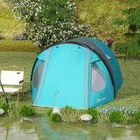 Outsunny Tenda da Campeggio 3 Persone con Camera e Veranda, 3000mm e Borsa di Trasporto, Azzurro(m-9)