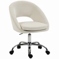 HOMCOM Velvet Desk Chair, Modern Office Chair with Height-Adjustable, Wheels, for Home Study Bedroom, Cream(m-1)
