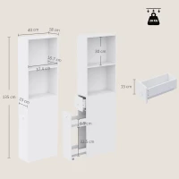 HOMCOM Dulap Baie Slim cu Organizator Glisant pe Roți, Sertar și Raft Reglabil, MDF, 18 x 40 x 135 Cm, Alb(m-3)