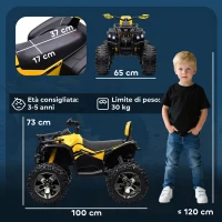 HOMCOM Quad per Bambini Elettrico 12V con Fari e Batteria Ricaricabile, Età 3-5 Anni, 100x65x73cm, Giallo(m-3)
