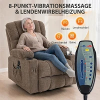 HOMCOM TV-fauteuil met sta-op-hulp, elektrische relaxfauteuil met massage en warmte, ligfunctie, USB-aansluitingen, bruin(m-4)