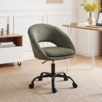 HOMCOM Chaise Bureau Ergonomique en Chenille, Hauteur Réglable, Accoudoirs Intégrés, Pivotant 360°, 59x60x79-89cm, Vert Foncé(m-15)