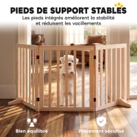 PawHut Barrière de Sécurité pour Chien Barrière Chien Sans Perçage Pliable et Autoportante 3 Panneaux 150 x 36 x 61 cm Naturel(m-7)