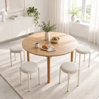 HOMCOM Esszimmerhocker 4er Set Stapelbare Sitzhocker mit Stahlbeinen, Leinenoptik für Esszimmer, Wohnzimmer, Küche, Cremeweiß(m-2)