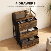 HOMCOM Rustic Chest of Four Fabric Drawers - Rustic Brown(m-4)