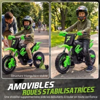 AIYAPLAY Moto Électrique Enfants 12 V, Vitesse Max 3 Km/h, Batterie au Lithium, Double Moteur, Suspension Arrière, Vert(m-5)