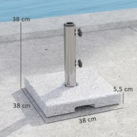 Outsunny Pied de parasol, socle parasol extérieur en Granit 21 kg, pour mât de Ø 32-48 mm, avec Poignées, 38 x 38 x 38 cm, Gris(m-3)