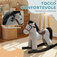 AIYAPLAY Cavallo a Dondolo con Suoni per Bambini da 2-5 Anni e Animale di Peluche Incluso, Legno e Acciaio, Grigio(m-6)