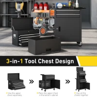 HOMCOM Three-Part Steel Locking Tool Chest - Black(m-5)