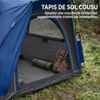 Outsunny Tente de camping, tente pop up dôme familiale  personnes, avec 4 portes 4 fenêtres sac de transport inclus pour le camping randonnée bleu gris(m-5)