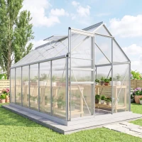 Outsunny Serre de jardin 7,1 m² en aluminium polycarbonate avec fondation, 190 x 375 x 199 cm, serre avec fenêtre(m-2)